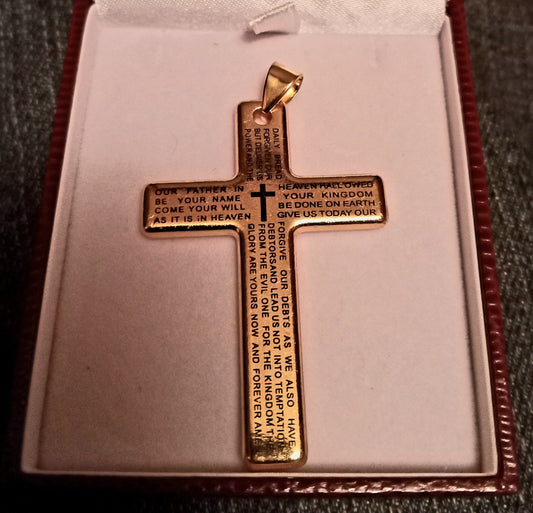 18K Gold Plated Zinc Alloy Cross Pendant "THE LORDS PRAYER"