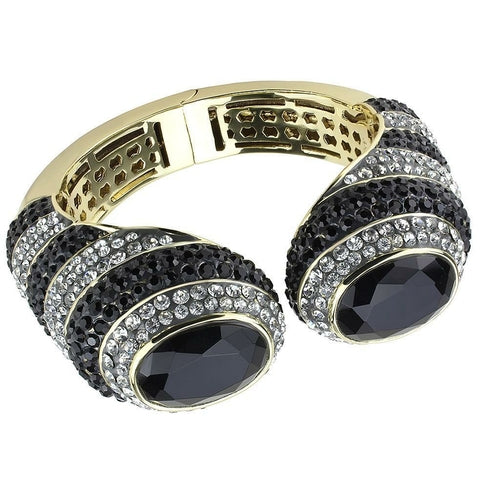 LO4274 - Gold Brass Bangle with Synthetic  in Jet